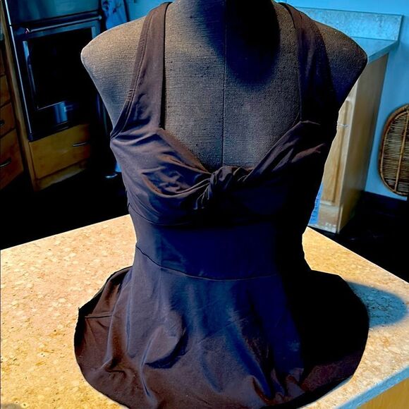 Land's End Hollywood retro tankini Top underwire lightweight flutter Black 12 - Picture 1 of 6